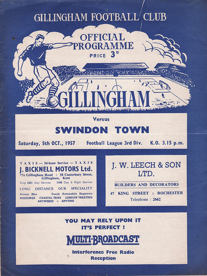 <b>Saturday, October 5, 1957</b><br />vs. Gillingham (Away)